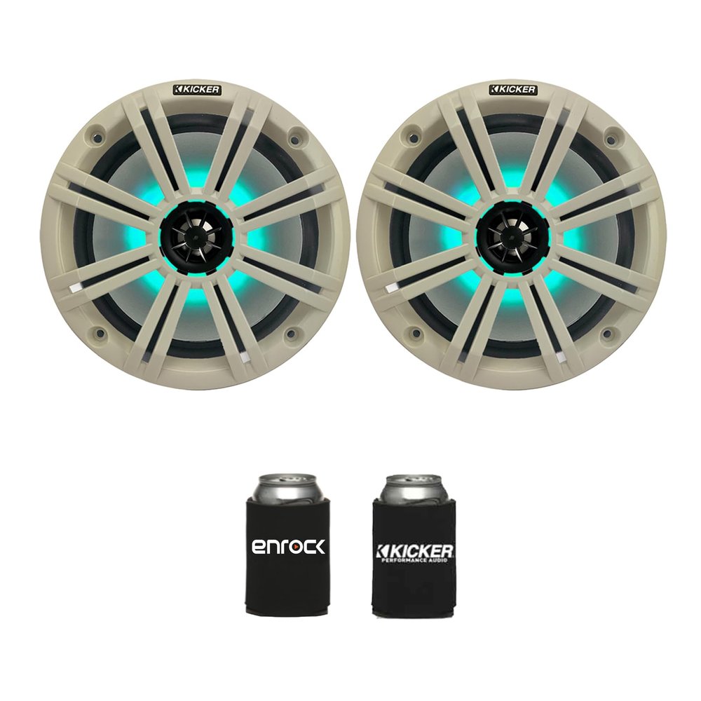 Pair (Qty 2) of Kicker 8" OEM Replacement 300 Watt Peak Multicolor LED Marine Audio Speakers with White Grilles