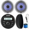 KICKER 46KMC2 Marine Bluetooth All-Weather AM/FM USB/AUX Gauge Style Media Center Receiver W/Black Cover, 2X 6.5 130W Max Power White RGB LED Coaxial Boat Speakers W/Grilles, Speaker Wire, Antenna view 1