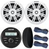 KICKER 46KMC2 Marine Bluetooth All-Weather AM/FM USB/AUX Gauge Style Media Center Receiver W/Black Cover, 2X 6.5 150 Watt Peak Power 2-Way White Boat Audio Speakers, 3X 20 Feet 16 Gauge Speaker Wire view 1