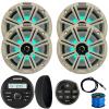 KICKER 46KMC2 Marine Bluetooth All-Weather AM/FM USB/AUX Gauge Style Media Center Receiver W/Black Cover, Remote Control, 4X 8 300W Max Power RGB LED Boat Speakers W/White Grilles, Antenna, Wire view 1