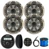 KICKER 46KMC2 Marine Bluetooth All-Weather AM/FM USB/AUX Gauge Style Media Center Receiver W/Black Cover & Remote Control, 4X 6.5 195W Max Power Coaxial Speakers W/Silver Grille, Antenna, Wire view 1