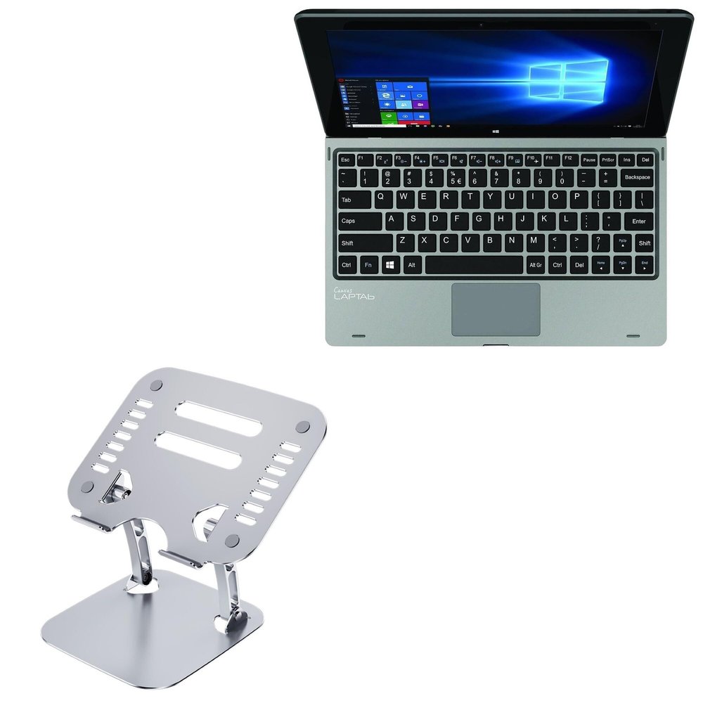 BoxWave Stand and Mount Compatible with Micromax Canvas Laptab LT666 - Executive VersaView Laptop Stand, Ergonomic Adjustable Viewing Angle Metallic Riser - Metallic Silver