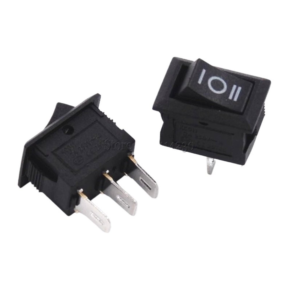 100PCS 3 Pin 3A 250V 10 * 15mm Black Button Rocker Switch ON Off ON AC 10X15 Mini Rocker Power Switches