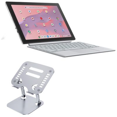 BoxWave Stand and Mount Compatible with ASUS Chromebook CM30 Detachable (CM3001) (10.5 in) - Executive VersaView Laptop Stand, Ergonomic Adjustable Viewing Angle Metallic Riser - Metallic Silver