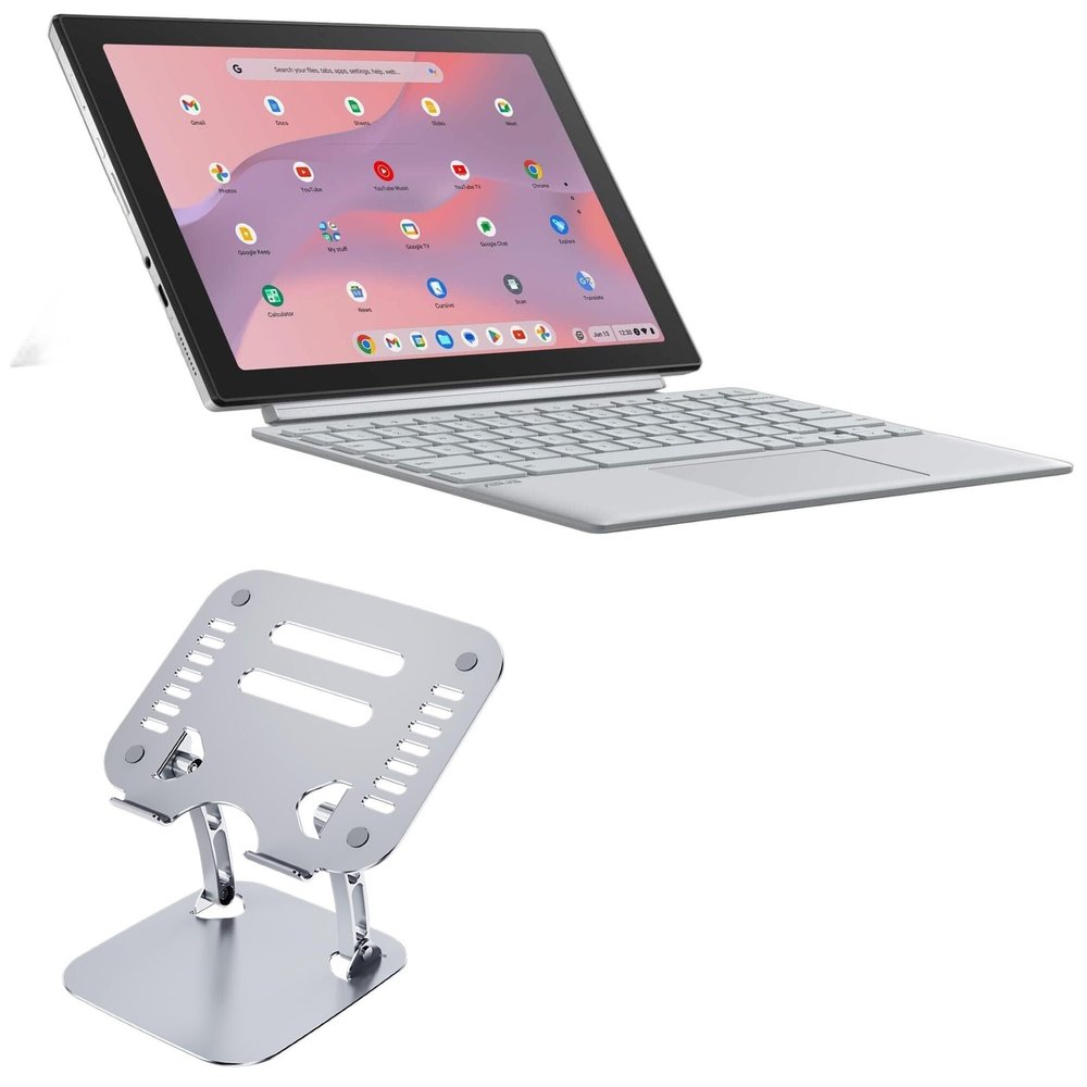 BoxWave Stand and Mount Compatible with ASUS Chromebook CM30 Detachable (CM3001) (10.5 in) - Executive VersaView Laptop Stand, Ergonomic Adjustable Viewing Angle Metallic Riser - Metallic Silver
