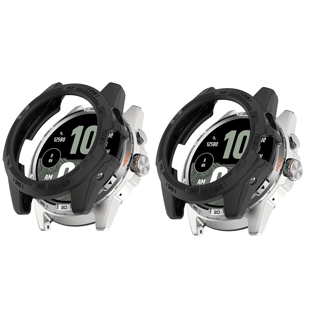 2 Pack Cases for TicWatch Atlas Protective Case, Flexible TPU Screen Protector Case Scratch-Resistant Cover Protective Case (Black/black)
