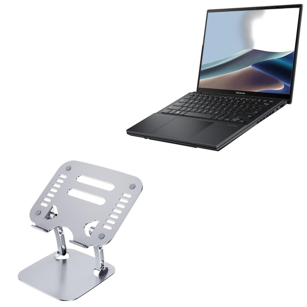 BoxWave Stand and Mount Compatible with ASUS Zenbook Duo Laptop (14 in) - Executive VersaView Stand, Ergonomic Adjustable Viewing Angle Metallic Riser - Metallic Silver