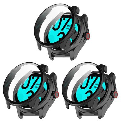 3 Pack Hard Case with Screen Protector for TicWatch Pro 5, HD Clear Built-in 9H Tempered Glass Full Protection Slim Cover (Black/Black/Black)
