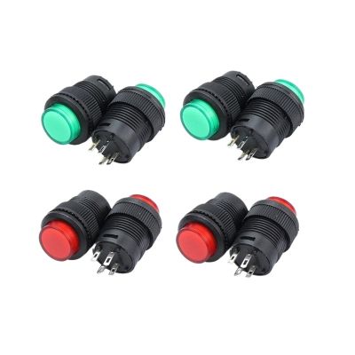 2Pcs Power Switch with Light Lock Self-Locking R16-503AD Round Button Switch Red and Green 16MM 1.8V-3V(2Pcs Green)