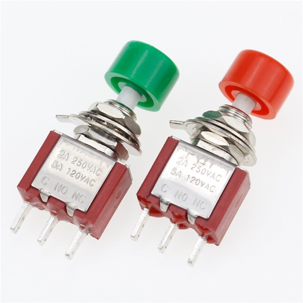 5Pcs 3Pin C-NO-NC 6mm Mini Momentary Automatic Push Button Switch ON-(ON) 2A 250VAC/5A 120VAC Toggle Switches(Red)