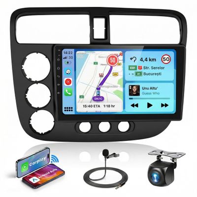 8Core 4G+64G Car Stereo for Honda Civic 2001-2005, Qualcomm Snapdragon Chip, Wireless CarPlay Android Auto, 9" IPS Touchscreen Radio for Civic, GPS+5GWiFi, Bluetooth, Backup Camera