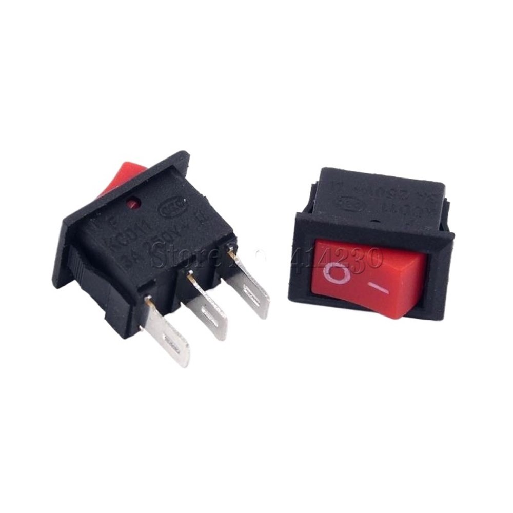 100PCS Power Switch 3 Pin AC 3A 250V 10 * 15mm Red Button Switch ON Off 10X15MM Mini Rocker Switch