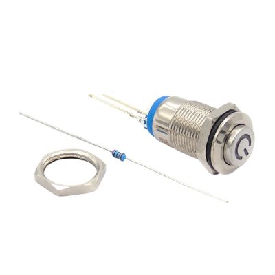 1PC 12mm 2Pin Metal Self-Locking Button Switch Blue LED Waterproof Small Switch with Resistor 220V