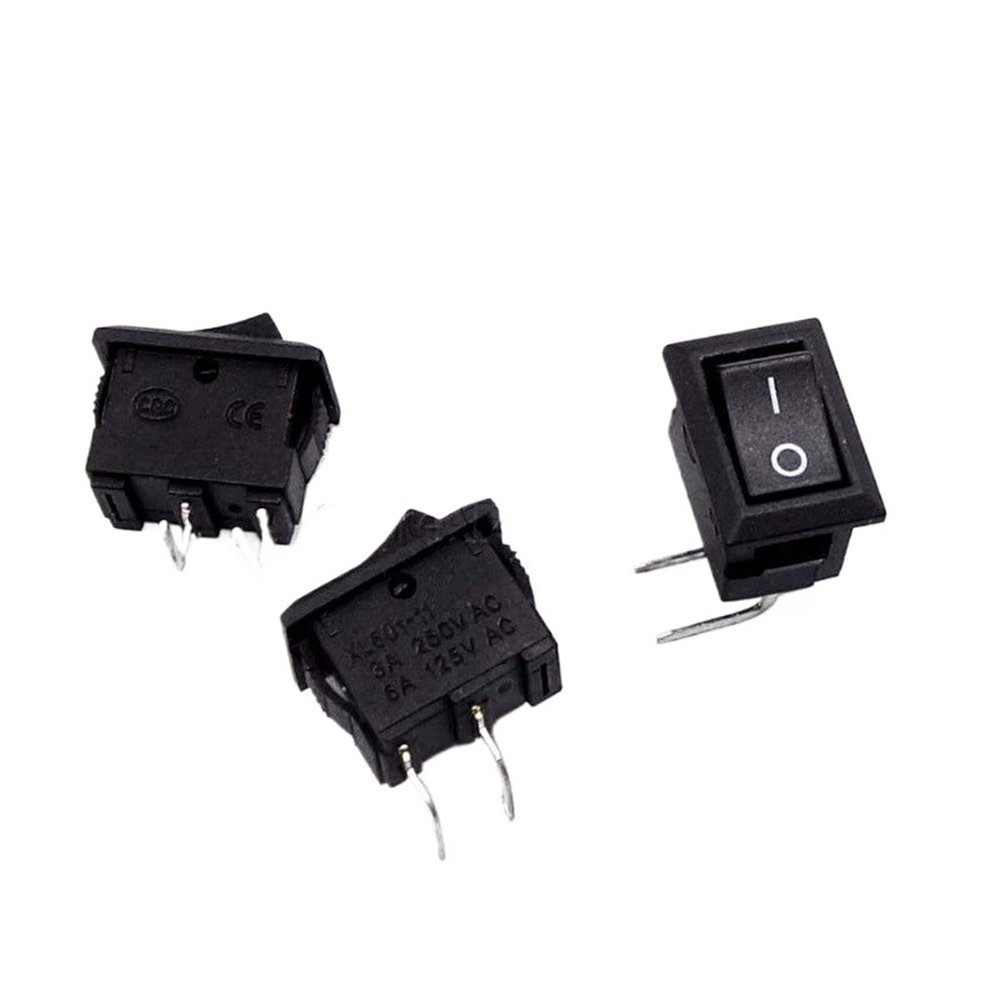100Pcs 10 * 15mm Right Bent 2Pin Curved Needle Black Rocker Switch 3A 250V 6A 125VAC KCD11 2Pin Snap-in On Off Push Button Switch