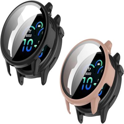 2 Pack Hard Case with Screen Protector for Garmin Vivoactive 6, HD Clear Built-in 9H Tempered Glass Full Protection Slim Cover Case (Black/Pink)