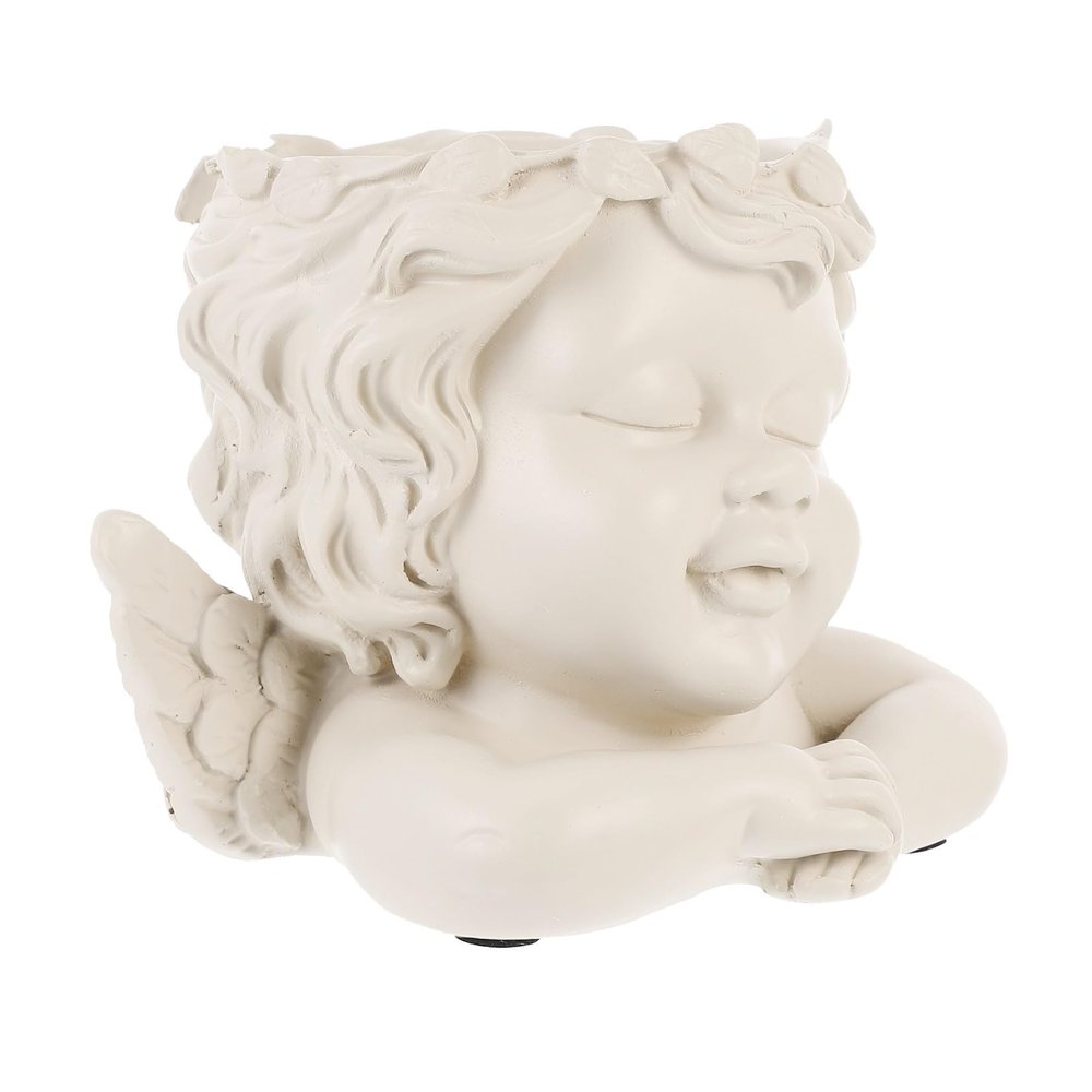 Kisangel 1Pc White Angel Desktop Speaker Stand Resin Practical Audio Holder Multifunctional Flowerpot Compatible with Echo Point for Studio and Home Use
