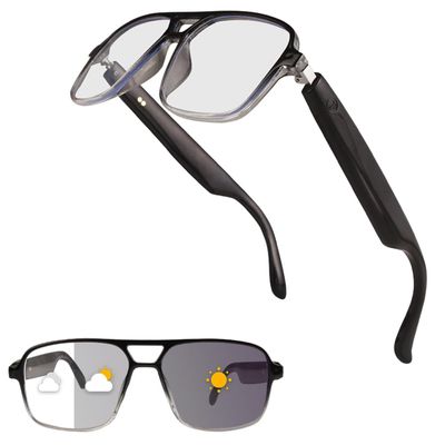 Jawploy Smart Glasses Bluetooth Audio Glasses Sunglasses Blue Light Glasses for Men Women Color-Change UV Protection Dual Mic