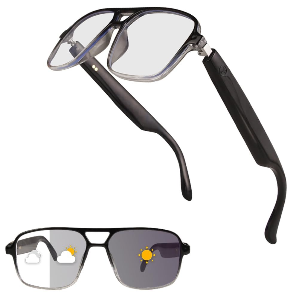 Jawploy Smart Glasses Bluetooth Audio Glasses Sunglasses Blue Light Glasses for Men Women Color-Change UV Protection Dual Mic