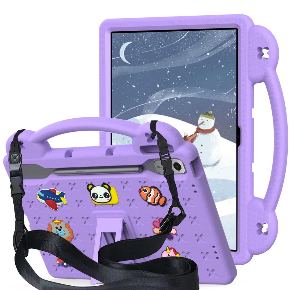 AKABEILA Compatible with Lenovo Tab P12 12.7 inch(2023) Tablet Case, Lightweight Shockproof Protective Case with Stand Handle & Shoulder Strap for Girl Kid Gift- Light Purple