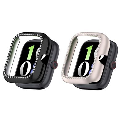 2 Pack Bling Case for Vivo Watch GT Cover Hard PC Crystal Diamonds Rhinestone Protective Bumper Shell Smartwatch, without Screen Protector (Black/Beige)