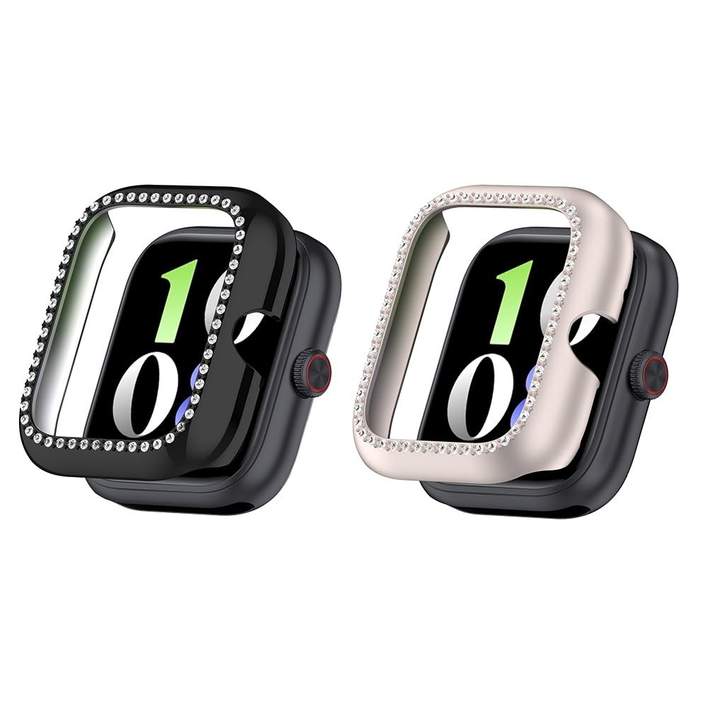 2 Pack Bling Case for Vivo Watch GT Cover Hard PC Crystal Diamonds Rhinestone Protective Bumper Shell Smartwatch, without Screen Protector (Black/Beige)