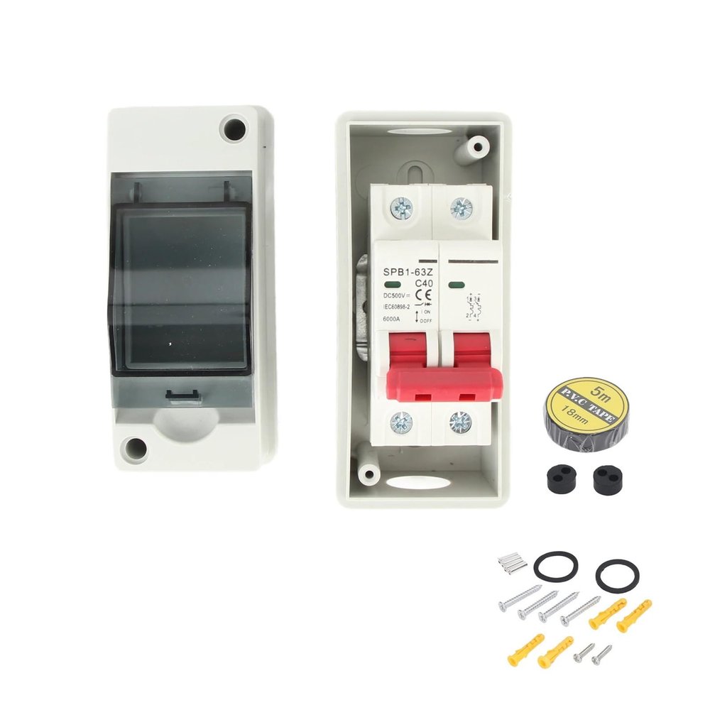 1pcs 16A 20A 32A 40A 63A PV Solar Disconnect Switch Photovoltaic Circuit Isolator Miniature RV Breaker Box DC500V IP65(40A)