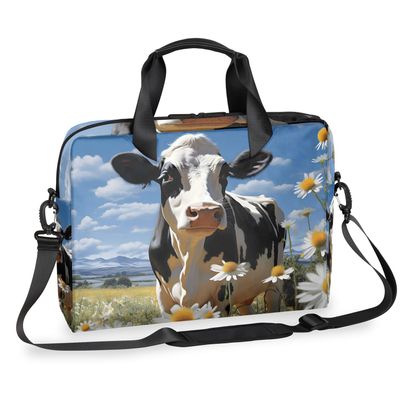 Adornori Cow Daisy Flowers Laptop Bag 15.6 Inch Waterproof Laptop Sleeve Case with Shoulder Straps Computer Case Cover Slim Briefcase for Men and Women