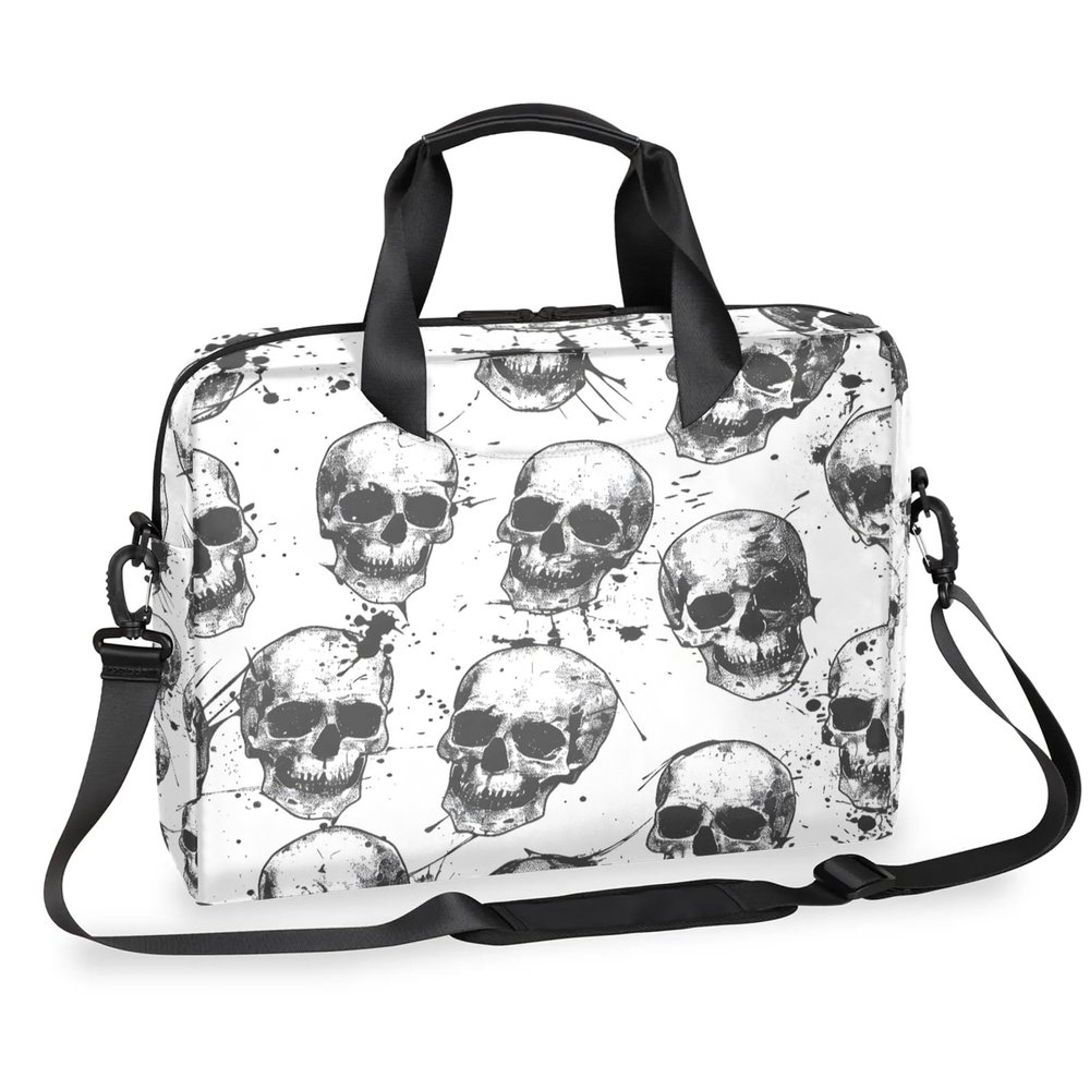 Adornori Sugar Skeleton Black White Skull Laptop Bag 15.6 Inch Waterproof Laptop Sleeve Case with Shoulder Straps Computer Case Cover Slim Briefcase for Men and Women