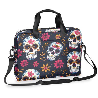 Adornori Sugar Skull Flowers Laptop Bag 15.6 Inch Waterproof Laptop Sleeve Case with Shoulder Straps Computer Case Cover Slim Briefcase for Men and Women