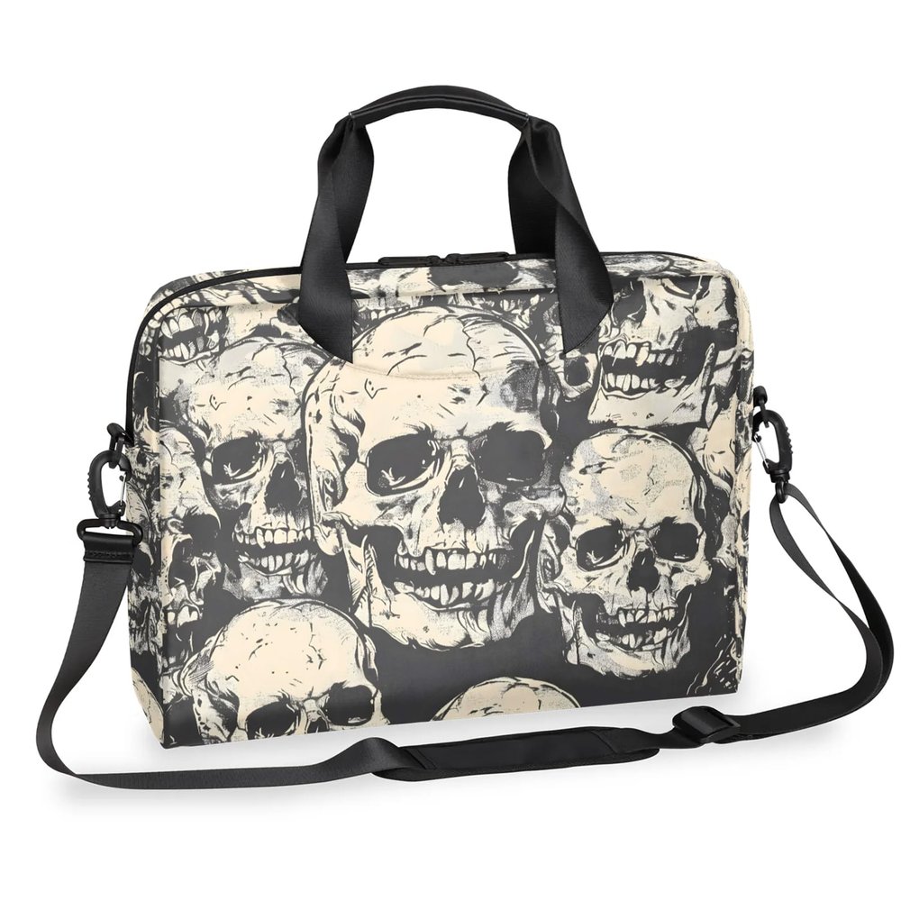 Adornori Skeleton Gothic Skull Laptop Bag 15.6 Inch Waterproof Laptop Sleeve Case with Shoulder Straps Computer Case Cover Slim Briefcase for Men and Women