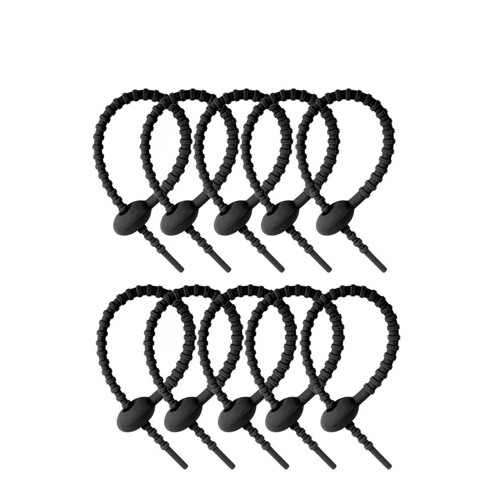 18cm Silicone Reusable Bag Ties Twist Wire Fasten Cable Zip Tie Headset Data Lines Wire DIY Universal(10PCS Black)