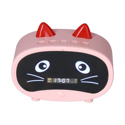 AYQEBNC Mini Cartoon Speaker with Dual Alarm Clocks, Multifunctional Cute Cat Ear Design for Bedroom Office Green/2257(Light Red)