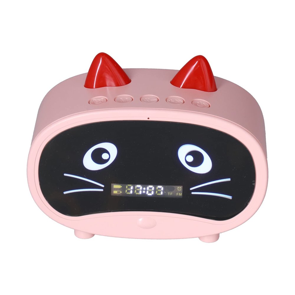 AYQEBNC Mini Cartoon Speaker with Dual Alarm Clocks, Multifunctional Cute Cat Ear Design for Bedroom Office Green/2257(Light Red)