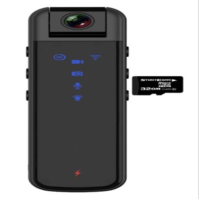 PatrolEyes Flip Rotating Lens 180 Degree Local Remote View Mini 1080P HD IR Infrared Covert Pocket Body Camera with 32GB Micro SD Card PE-FLIP