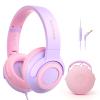 TONOSHARK Kids Wired Headphones with Microphone, Volume Limited to 85/94dB Earphone for Boys & Girls, Foldable 3.5mm Jack Headset for School & Travel, Includes Portable Case(Purple) view 1