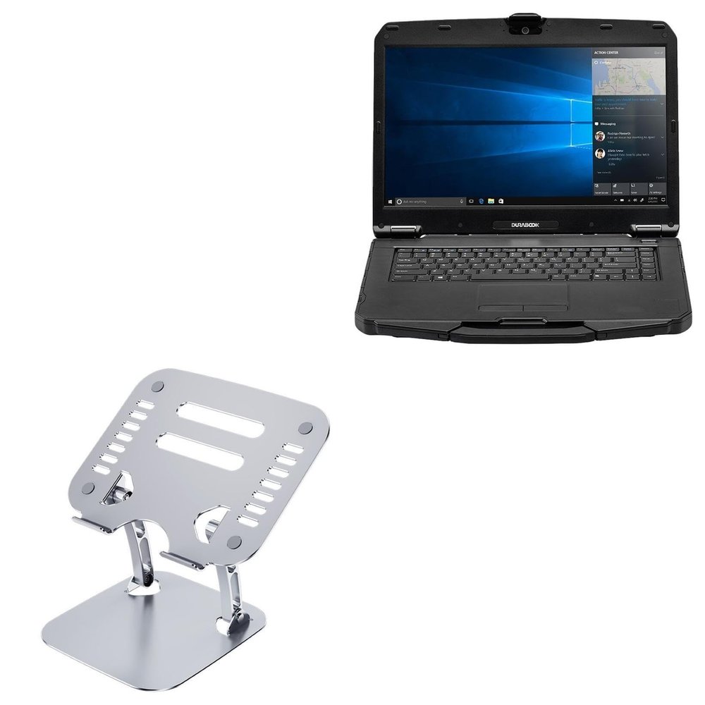 BoxWave Stand and Mount Compatible with GammaTech Durabook S15AB - Executive VersaView Laptop Stand, Ergonomic Adjustable Viewing Angle Metallic Riser - Metallic Silver