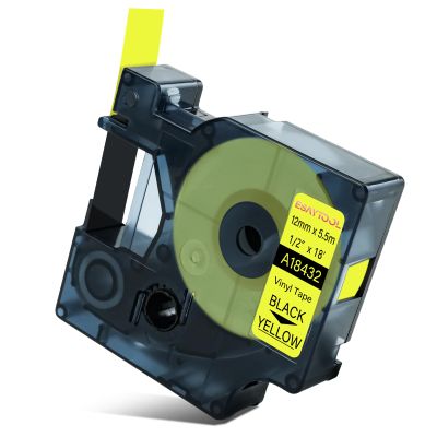Esaytool 30 X Compatible with Dymo Vinyl Permanent Label Tape 18432 A18432 Black on Yellow 12mm 1/2 inch x 18 Feet Replacement for Rhino 1000 3000 5200 4200 5000 6000 3M PL100 PL200 PL300 Label Maker