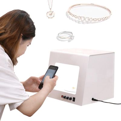 22cm Light Box Portable Photo Box Booth with 3000-5500k Adjustable Brightness, Mini Photo Studio Tent Jewelry Light Box for Product Photography, 360 Electric Rotating Turntable