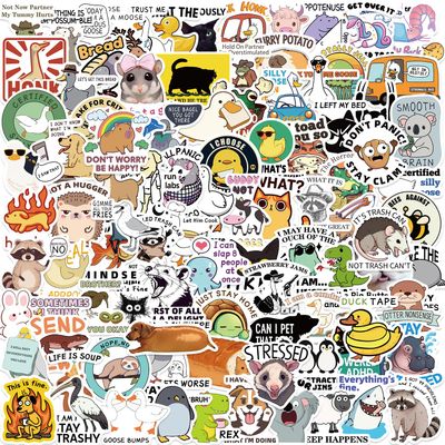 100PCS Funny Stickers for Adults, Funny Animal Stickers Pack for Water Bottles, Cute Meme Sticker for Laptop, Bumper, Phone Decals
