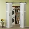 64" x 84" CRUTOP Preassembled Panels & Paintable Bifold Barn Doors, Fingerprint-Resistant 3 Lite Tempered Frosted Glass Bi Fold Barn Door, Solid Core Folding Barn Door for Closet view 1