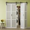 64" x 84" CRUTOP Preassembled Panels & Paintable Bifold Barn Doors, Fingerprint-Resistant 3 Lite Tempered Frosted Glass Bi Fold Barn Door, Solid Core Folding Barn Door for Closet view 2