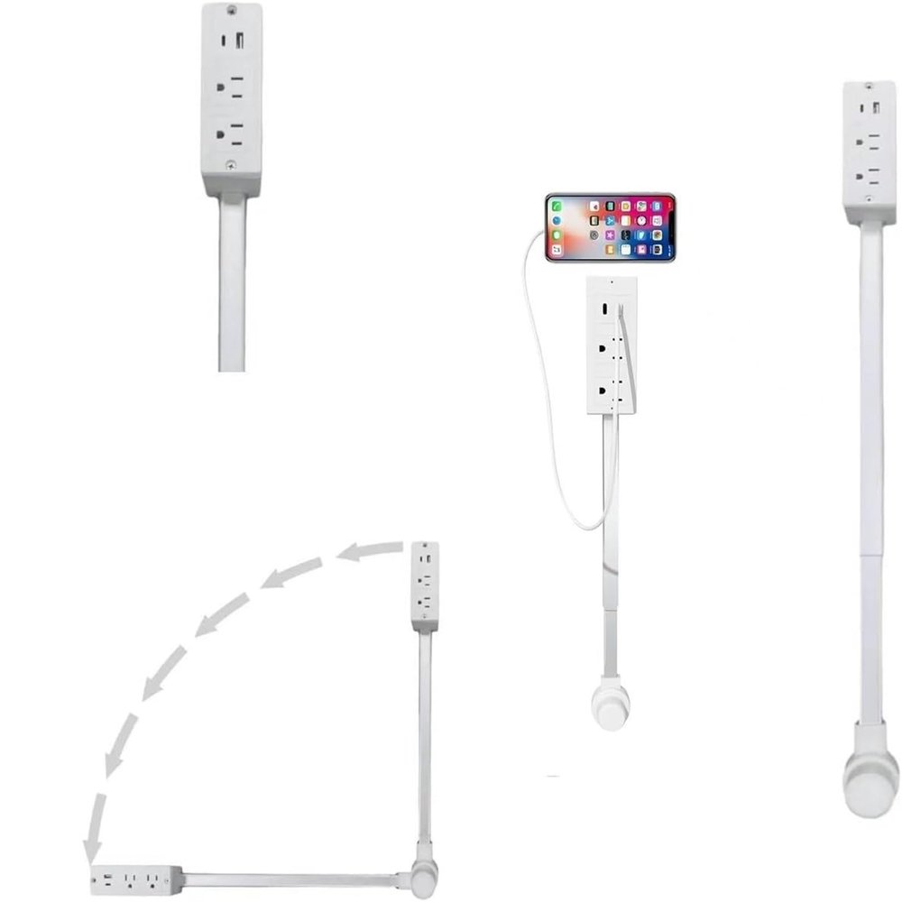 2025 New Power Socket Expander, Access Hard-to-Reach Outlets, Outlet Extender Pole for Behind Couches, Rotating Extendable Outlet Features USB-A USB-C and 2 Ac Outlets