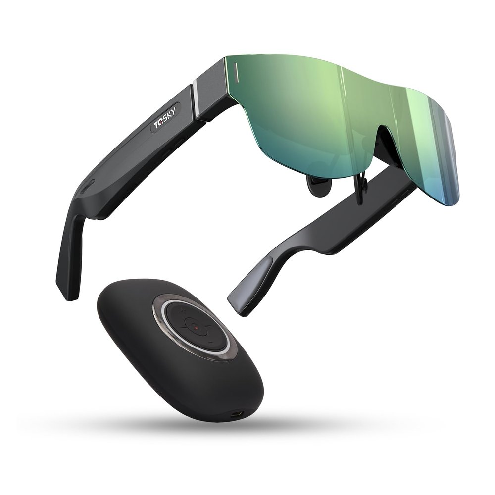 TQSKY T1 AR Glasses with TBOX, Smart Glasses Trendy Tech Gadgets, Video Glasses with 150'' Ultra-Sharp Screen& -6.00D Adjustment (Aurora Green)