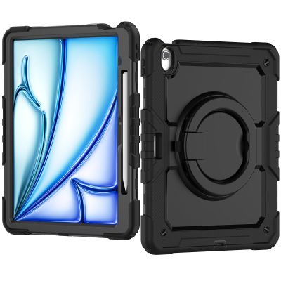 Anti-yellowing tablet cover Compatible with iPad Air 13 Inch M2 2024 Full Body Protective Case with Pencil Holder+Screen Protector, Heavy Duty Rugged Cover Rotating Handle Silicone Case Stylus pen hol