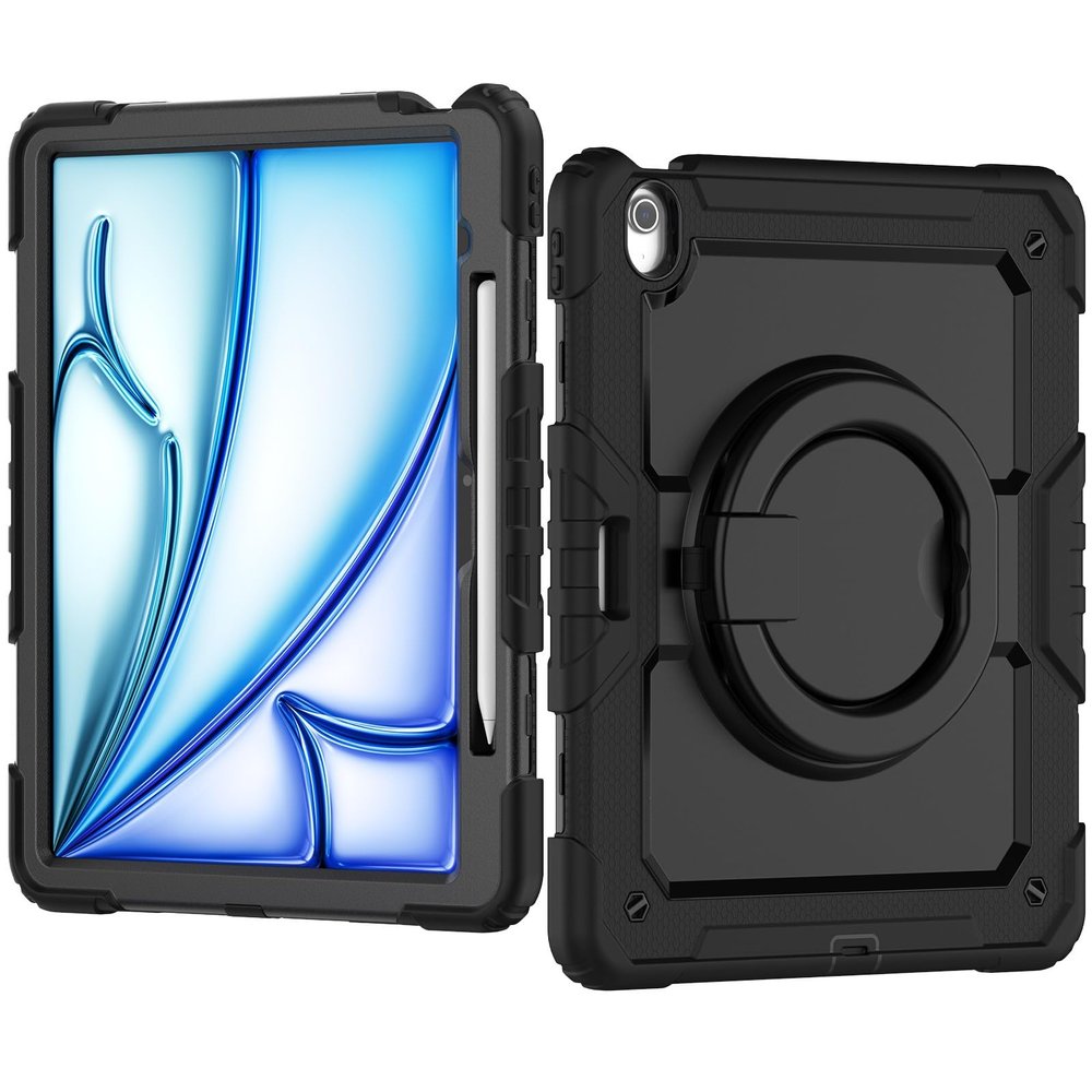Anti-yellowing tablet cover Compatible with iPad Air 13 Inch M2 2024 Full Body Protective Case with Pencil Holder+Screen Protector, Heavy Duty Rugged Cover Rotating Handle Silicone Case Stylus pen hol