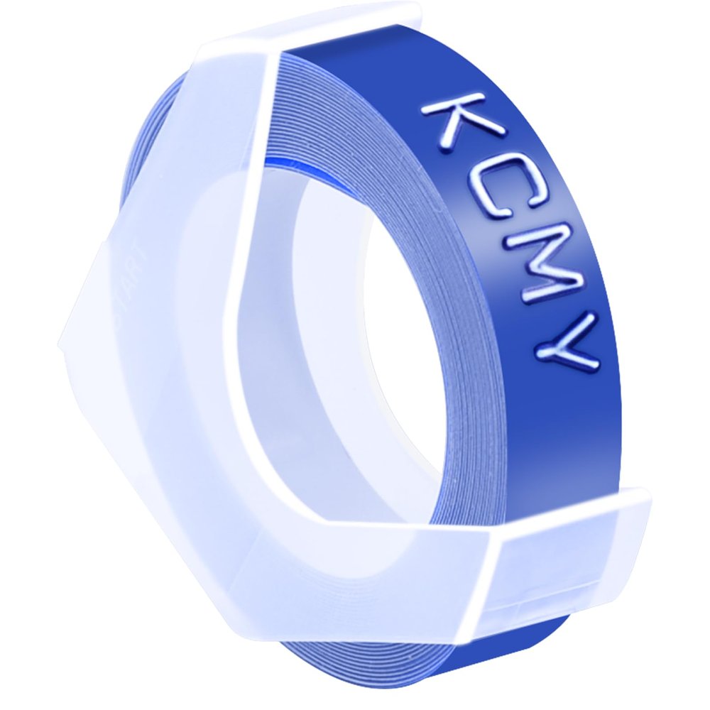 KCMYTONER 50 Pack Compatible for Dymo 520106 3D Plastic Embossing Label 3/8'' x 9.8' White on Blue Emboss Tape for Organizer Xpress Pro 1570 1595, MoTEX E101 E404 Label Makers