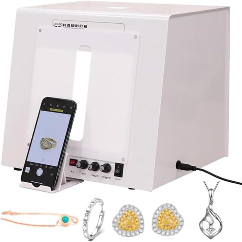 Electric 360 Turntable Gold and Silver Jewelry Photo Light Box Kit, Smart Photography Turntable 20/30CM Photo Studio Photography Light Box Softbox Dimmable Rotating Turntable,T30