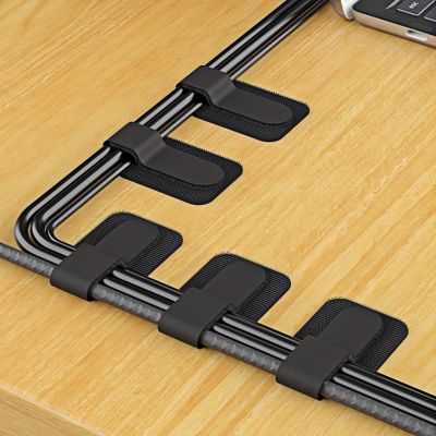 30 Pcs Hook & Loop Cable Tie with 3M Self-Adhesive Hook & Loop Cable Tie, Adjustable Desktop Cable Organizer, Reusable Cable Organizer (Black)