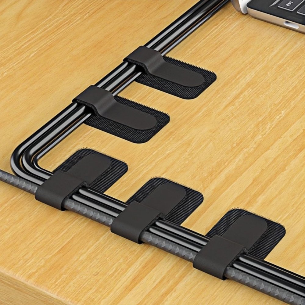 30 Pcs Hook & Loop Cable Tie with 3M Self-Adhesive Hook & Loop Cable Tie, Adjustable Desktop Cable Organizer, Reusable Cable Organizer (Black)