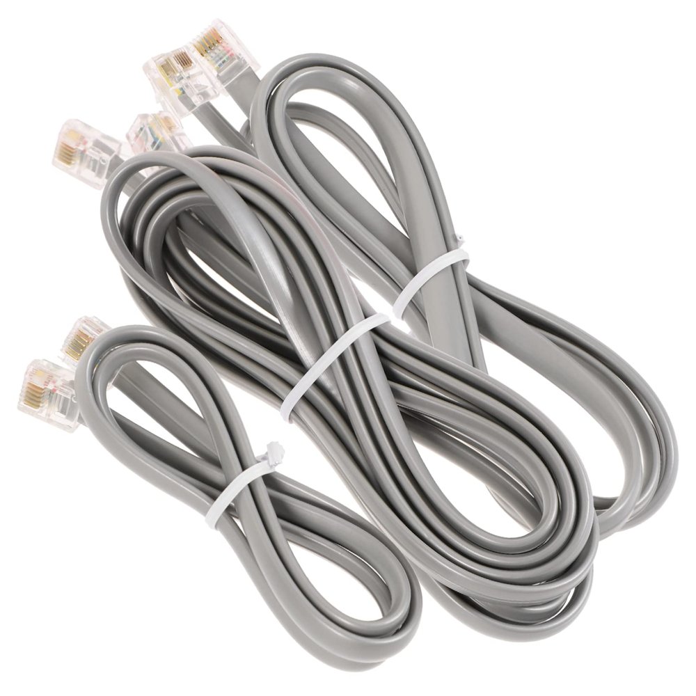 DIYEAH 3pcs Flat RJ12 6P6C Telephone Extension Cords for Landline Phones Silver Gray Sturdy and Flexible Cable